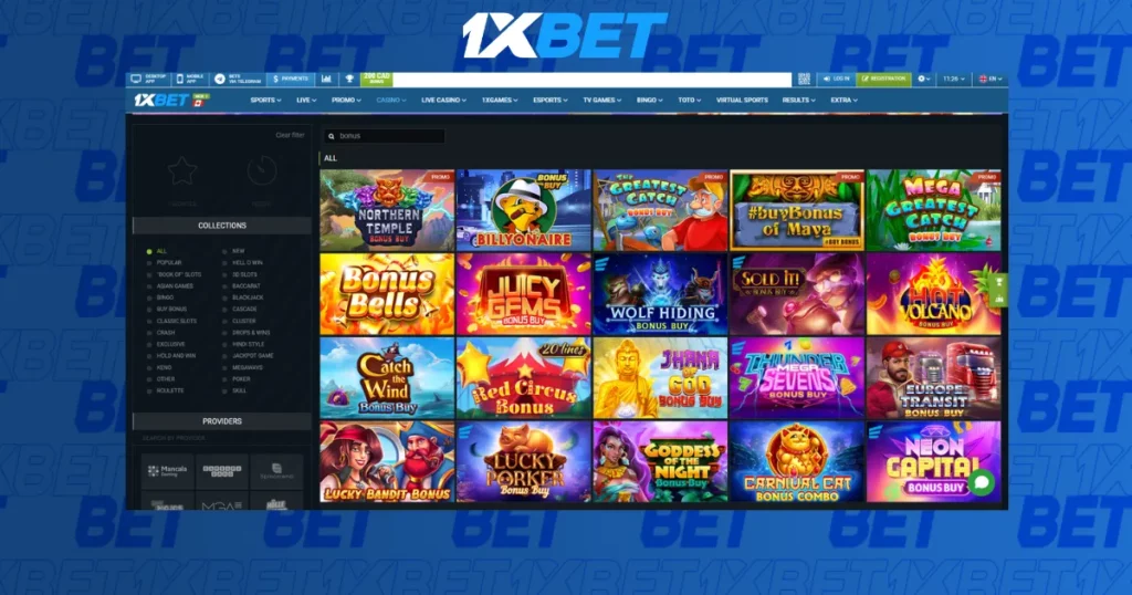 เกมคาสิโนและสล็อตแมชชีนในแอป 1xBet